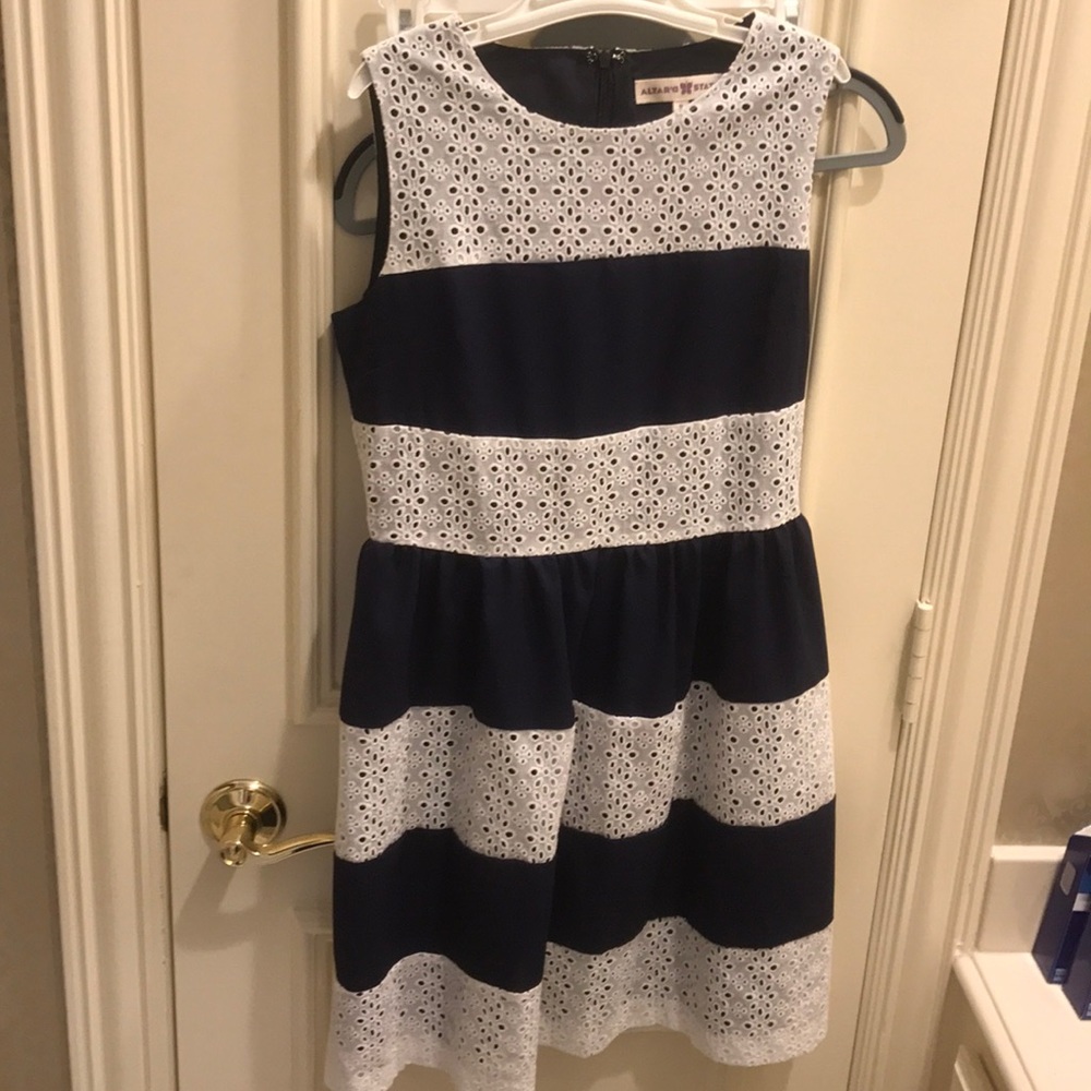 Altar'd State Navy White striped Eyelet Dress